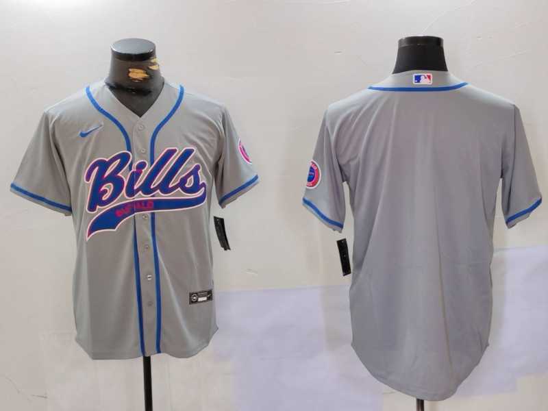 Mens Buffalo Bills Grey Team Blank Cool Base Stitched Baseball Jersey